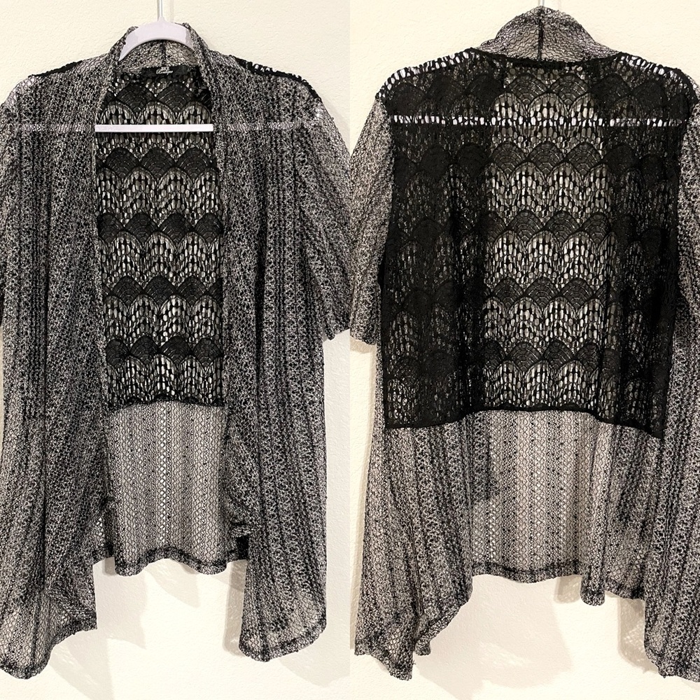 BKE Women Cardigan XL Black & White Sequin Lace 90s Y2K Whimsigoth